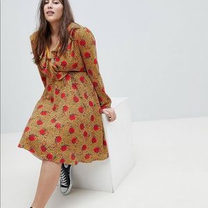 Wrap front plus size tea dress leopard floral